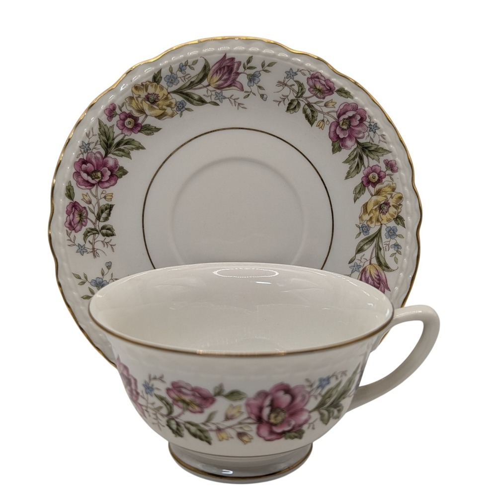 Royal Jackson Teacup and Saucer Set Lady Mayfair Floral Vogue Ceramics Made USA